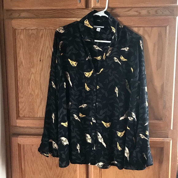 Charter Club Black Print Lace Pom Pom Sleeves - Picture 1 of 8